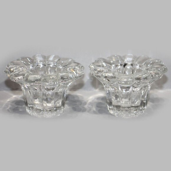 Forever Crystal CANDLE HOLDERS Clear Glass Round Faceted Set Of 2 3” Vintage - Picture 1 of 4